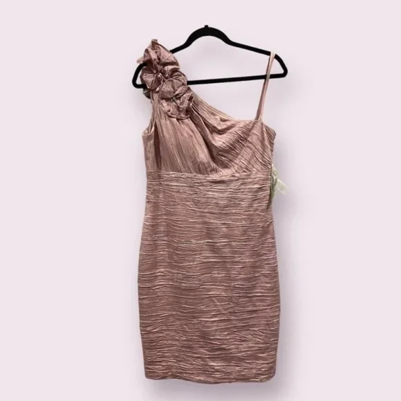 Eliza J | Dresses | Eliza J Metallic Textured One Shoulder Bodycon Dress  Pink Floral Applique | Poshmark